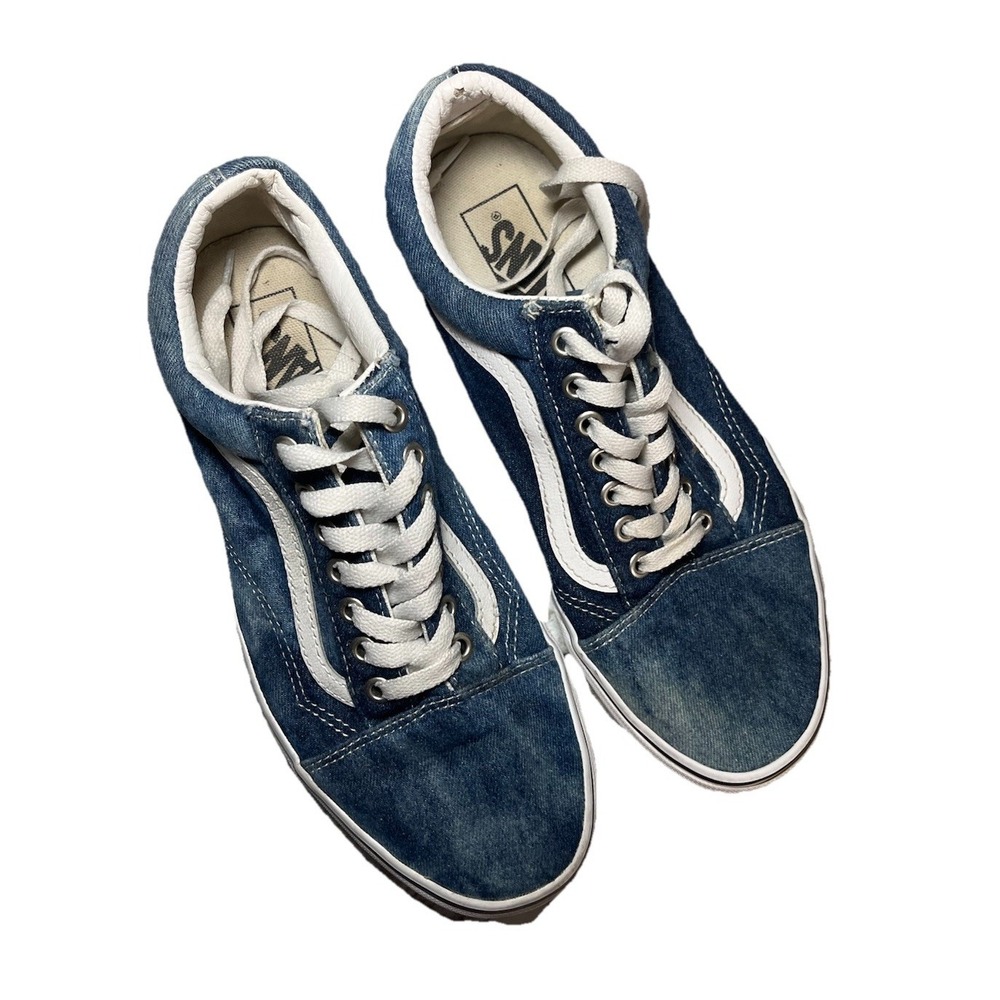 VANS‎ Old Skool Denim Acid Wash Canvas Classic Skate Shoes Men Sz 7.5 Women Sz 9